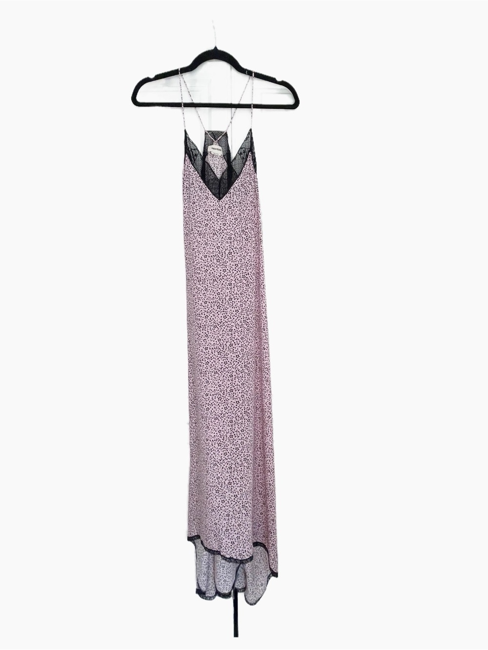 Zadig & Voltaire Risty Blossom Slip Maxi Dress in pink with black lace - Picture 10 of 13